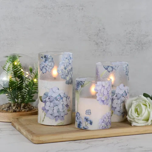 Miniatura 4 de Velas de Cristal de Hortensias Sin Llama con Temporizador Remoto Operadas con Batería Velas LED Parpadeantes de Pilar de Cera Real Decoración
