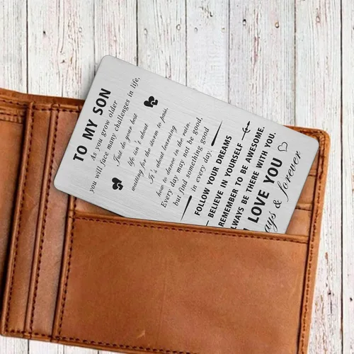 Miniatura 4 de CPLJW Tarjeta del Día del Padre, regalos para hijo de mamá papá - Just Do Your Best - To My Son Birthday Grabado Billetera Tarjeta Ideas de regalos