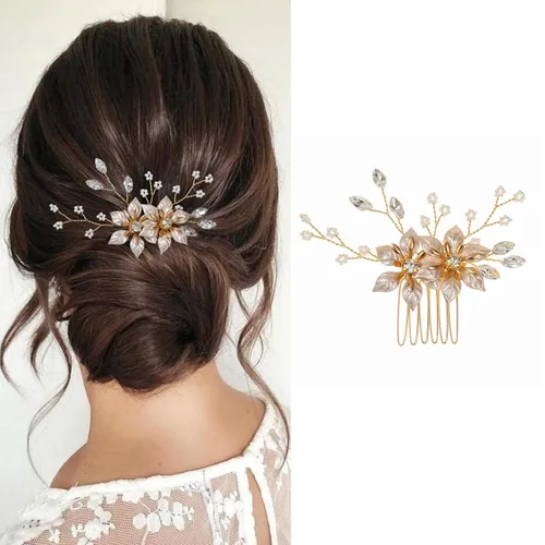 Miniatura 11 de Accesorios para el cabello nupcial hechos a mano con cuentas - Pinzas para el cabello y peines florales para mujer