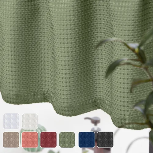 Miniatura 6 de Cenefa con textura de tejido waffle para cocina, cortinas de ventana impermeables (60 x 18 pulgadas, Sage, un panel)