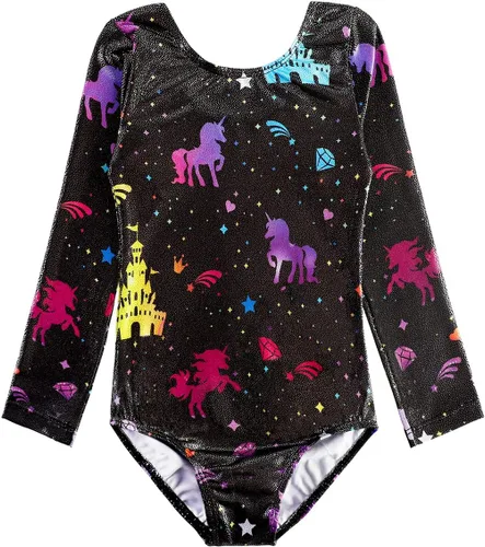 Miniatura 49 de HOZIY - Leotardos de manga larga para niñas, de gimnasia, para niños pequeños, trajes florales de unicornio, galaxia, arco iris, patrón de rayas