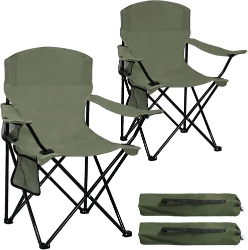 Miniatura 15 de Silla plegable para acampar con portavasos y bolsa de almacenamiento lateral, capacidad de 300 libras, ligera, respaldo alto, portátil para playa