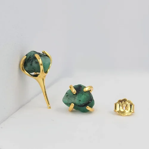 Miniatura 4 de Aretes de piedra preciosa natural en bruto con oro amarillo sobre plata de ley 925, 6 a 0.276 in, regalo de piedra de nacimiento de calidad genuina