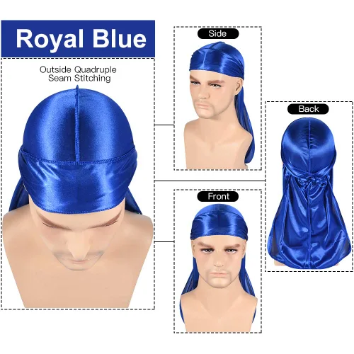 Miniatura 28 de Paquete de 3 piezas de durags sedosas para ondas de hombres, de regalo 1 gorra para marcar las ondas, talla única