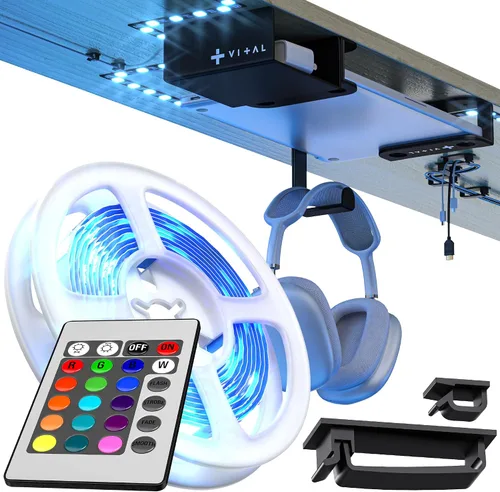 Miniatura 11 de VI+AL Soporte para laptop debajo del escritorio - Estante oculto de metal con almacenamiento lateral, gancho y organizador de cables - Se instala