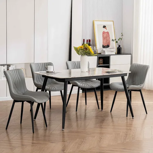 Miniatura 6 de YOUTASTE Juego de 2 sillas de comedor, modernas de mediados de siglo, tapizadas de piel sintética, con patas de metal negro, silla decorativa sin