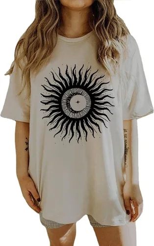 Miniatura 2 de CSDAJIO Camiseta holgada de manga corta para mujer, estilo casual, de gran tamaño, cuello redondo, con estampado de verano