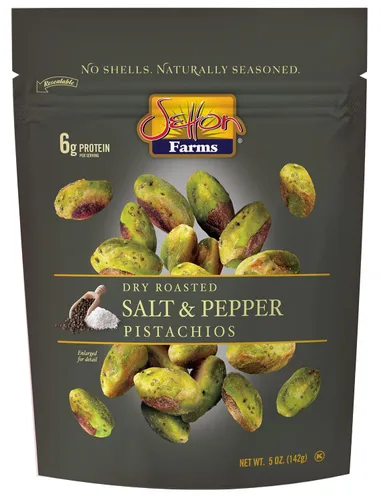 Setton Farms Núcleos de pistacho sazonados naturalmente, sal y pimienta, pistachos sin cáscara, certificados sin OMG, sin gluten, veganos y kosher,