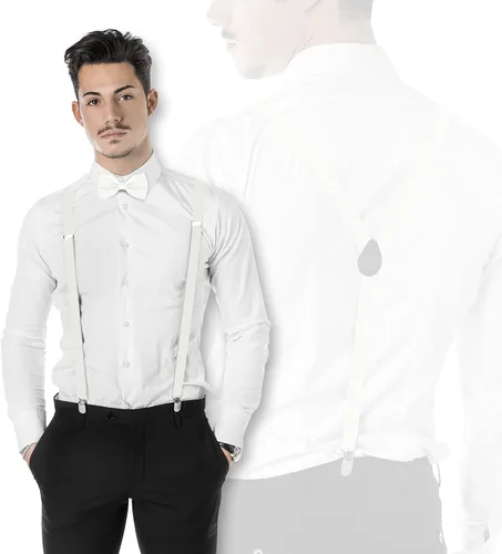 Miniatura 2 de ULEEMARK Tirantes para hombre, hebilla ajustable con tirantes para hombre, clip fuerte, tirantes elásticos en forma de Y y juego de pajarita