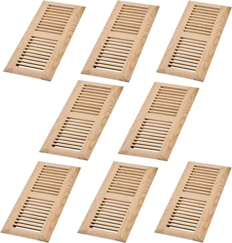 Miniatura 10 de Rejilla de piso de roble blanco de madera dura, cubierta de ventilación empotrable, 4x10 pulgadas con regulador de aire, sin acabar Blanco
