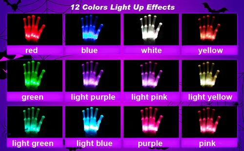 Miniatura 2 de Guantes LED, 12 colores iluminados para niños, guantes de esqueleto LED, regalo de juguetes geniales para Halloween, regalo de Navidad para hombres