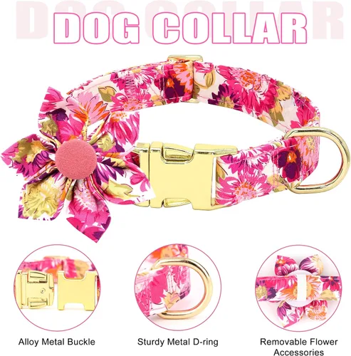 Miniatura 3 de Beirui Collares, arneses y correas lindos para perritas, juego de collar y correa ajustable para perros con flor - Chaleco de malla suave