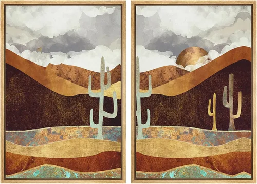 Miniatura 26 de SIGNWIN Lienzo enmarcado para pared, juego de arte sereno de paisaje de pantanos, ilustración rústica, arte moderno, minimalismo, decorativo