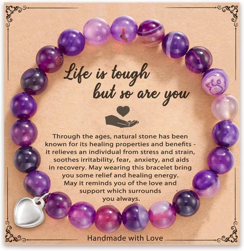 HGDEER Regalos Get Well Soon, pulsera de amatista de piedra natural para mujeres y hombres