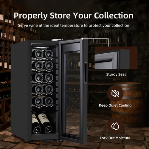 Miniatura 3 de Mini Refrigerador de Vino, Refrigerador Enfriador de Vino de 12 Botellas, Bodega de Vino Independiente para Vino Rojo y Blanco, Control
