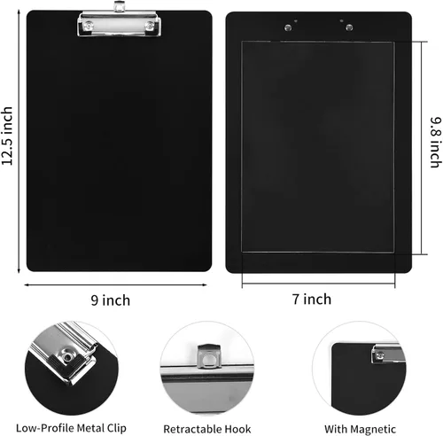 Miniatura 2 de 4 portapapeles magnéticos negros con clip de perfil bajo tamaño carta 9 x 12.5 pulgadas, clip estándar de tablero rígido para refrigerador