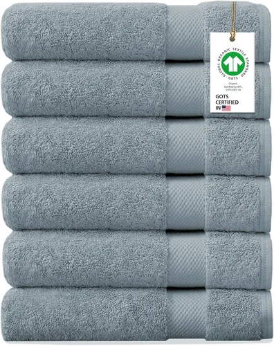 Miniatura 34 de Toallas 100% algodón orgánico de 22.93 oz/m² de felpa al tacto de secado rápido, paquete de 12 toallas de lavado de algodón orgánico, certificado