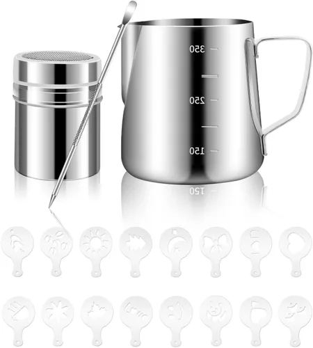 Miniatura 12 de Jarra de espuma de leche de acero inoxidable de 20 onzas / 20.3 fl oz para plantillas de café capuchino de leche, arte de leche, taza de jarra
