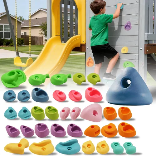 Miniatura 8 de Juego de 45 soportes para escalada en roca para niños, agarres de pared para escalada en roca, juego de pared para interiores y exteriores, juego