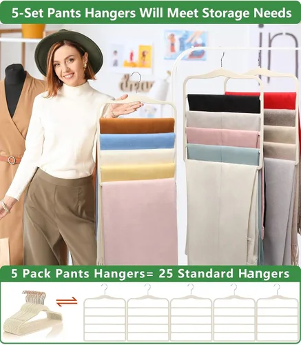 Miniatura 3 de Magic Pants Perchas de Terciopelo para Organización y Almacenamiento - Ahorro de Espacio, Paquete de 5 Artículos Esenciales para Dormitorio