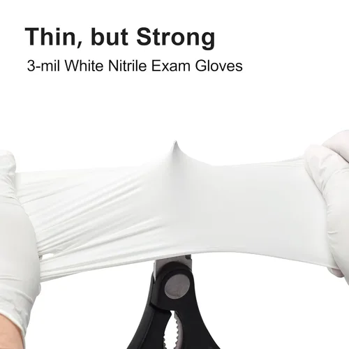Miniatura 7 de Guantes de examen desechables de nitrilo SwiftGrip, 3 mil, XS, Caja de 100, guantes de nitrilo blancos desechables libres de látex para uso médico