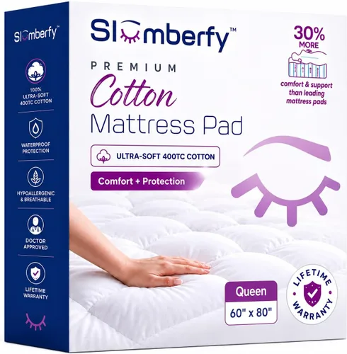 Miniatura 10 de Slumberfy - Protector de colchón impermeable de alta calidad tamaño individual – Protector de colchón acolchado de algodón de 400 hilos, tela