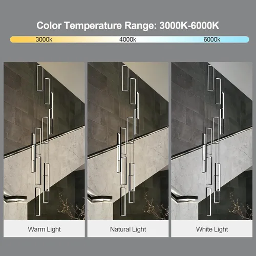 Miniatura 7 de Lámpara Colgante Moderna de Altura Ajustable Luminaria Negra 252W LED Luces Colgantes 12 Anillos Candelabro Rectangular Escalera Candelabro Grande