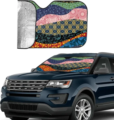 Miniatura 4 de Chinese Wind Wave Stitching Xiangyun Peony Mandala Windshield Shade Blocks UV Rays Keep Cool for Most Sedans SUV Truck Automotive Truck Passenger