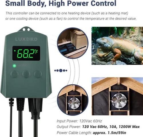 Miniatura 5 de LUXBIRD Termostato digital con termostato de calor y refrigeración de 10 A 1200 W para plántulas, reptiles y cerveza, cría, incubación, invernadero