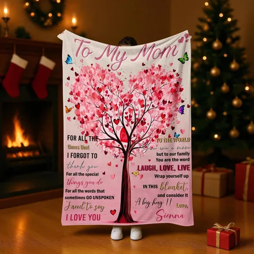 Miniatura 4 de Manta para mamá de hija o hijo, regalo de cumpleaños personalizado con árbol del amor, Navidad, día de la madre, manta suave y acogedora para mamá