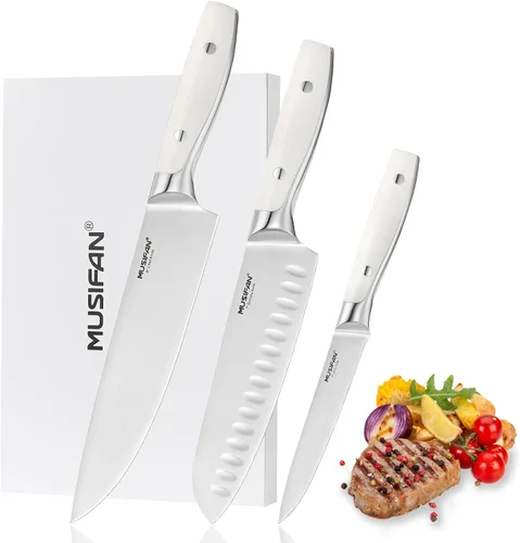 Musifan Juego de 3 Cuchillos de Chef, Cuchillos de Cocina Profesionales Ultra Afilados de Acero Inoxidable de Alto Carbono, Con Diseño de Mango