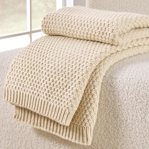 Miniatura 21 de Manta de punto beige para sofá, manta de punto de tablero de ajedrez beige para cama, manta de punto reversible suave y acogedora, 50 x 60 pulgadas