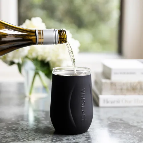 Miniatura 5 de Vinglacé Juego de regalo enfriador de botellas de vino, enfriador de vino portátil de acero inoxidable con 2 copas de vino sin tallo, color negro