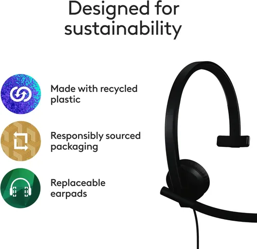 Miniatura 7 de Logitech H570e - Auriculares USB con micrófono para PC y Mac, auriculares con cable USB-A con sonido mono, micrófonos con cancelación de ruido