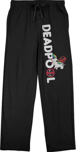 Marvel Comic Book Deadpool Logo & Unicorn - Pantalones de dormir para hombre, color negro, talla L, Negro -