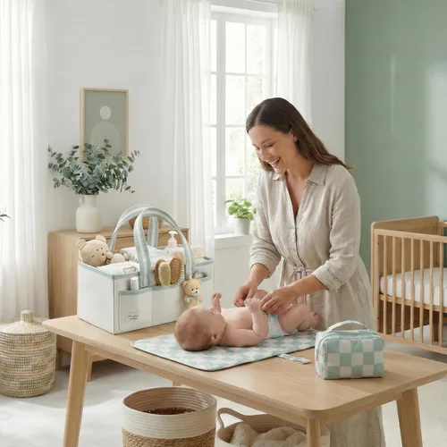 Miniatura 8 de Organizador de Pañales PeraBella XL con Asa, Bolsa de Regalo para Baby Shower, Artículos Imprescindibles para Registro de Búsqueda, Organizador