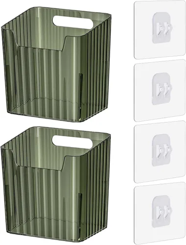 Miniatura 8 de Juego de 2 contenedores organizadores de almacenamiento montados en la pared, estantes flotantes organizadores de refrigerador, contenedores