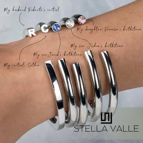 Miniatura 4 de Stella Valle March Birthstone Cuff Bracelet Rhodium Plated Inspirational Bracelets for Women Adjustable Band Bracelet Gift for Her with Swarovski
