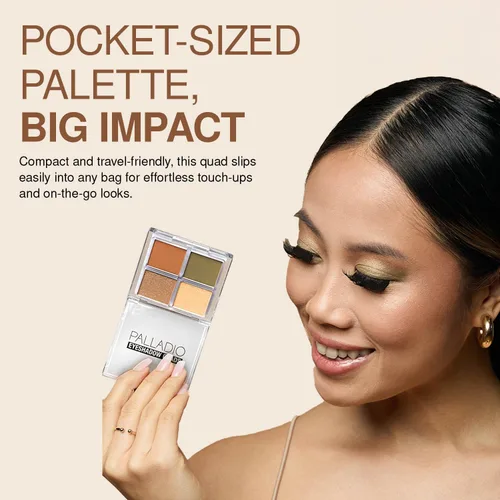 Miniatura 7 de Palladio Cuartetos de Sombras de Ojos, Mate Aterciopelado Pigmentado Difuminable, Acabados Metálicos y Brillantes, Fórmula Cremosa, Paleta de Gossip