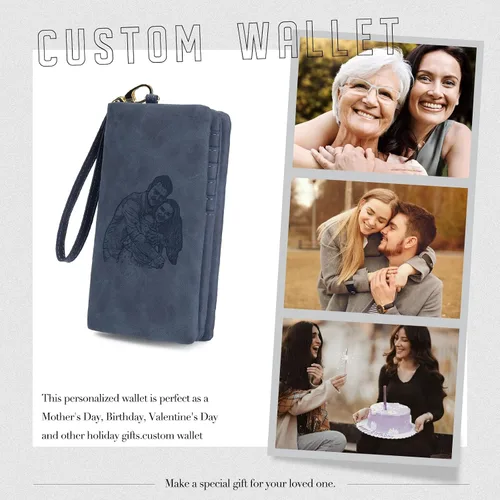 Miniatura 8 de Billeteras de fotos personalizadas para mujer, de cuero plegable con bolsillo con cremallera para mujer, multifuncional, larga tarjeta de crédito