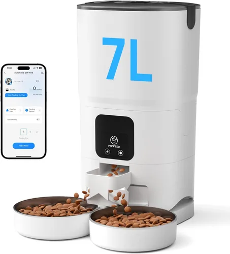 Miniatura 11 de PAPIFEED Comedero Automático para Gatos de 7L para 2 Gatos - Alimentador Automático Temporizado 2.4G WiFi con Control por APP, Dispensador de Comida