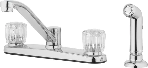 Aqua Vista 26-K82CS-CH-AV Grifo de fregadero de cocina de dos manijas con rociador lateral, pomos redondos de cromo pulido
