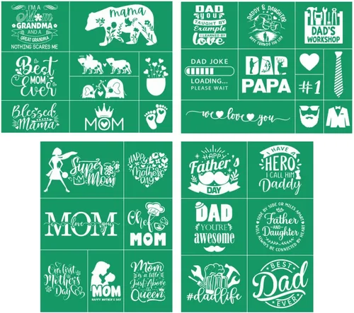 Miniatura 12 de DGAGA 16 plantillas de pantalla de seda para papá y mamá y pasta de tiza, mini espátulas de serigrafía, plantillas reutilizables para manualidades