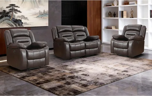 Miniatura 6 de EBELLO Sofá Reclinable Eléctrico de Piel Sintética para Dos Personas, Juego de Sofá Reclinable de 3 Asientos, Juego de Sillón Sofá Reclinable Marrón