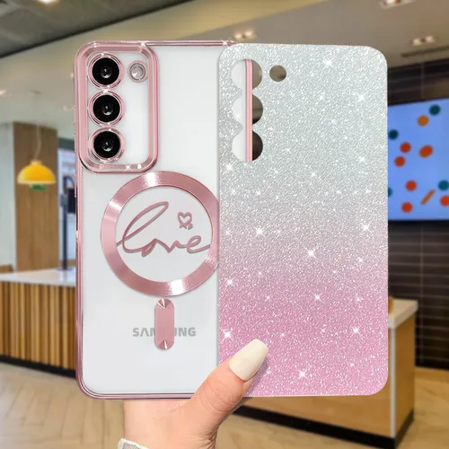 Miniatura 292 de ZONRW - Funda para Samsung Galaxy S22 Ultra magnética, para mujeres y niñas, cubierta trasera suave, lujosa, con corazón de amor, bling, degradado