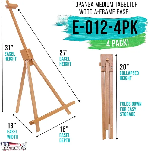 Miniatura 2 de U.S. Art Supply Caballete de mesa de estudio de madera de 31 pulgadas de alto (paquete de 4) – Trípode ajustable para artistas, con capacidad