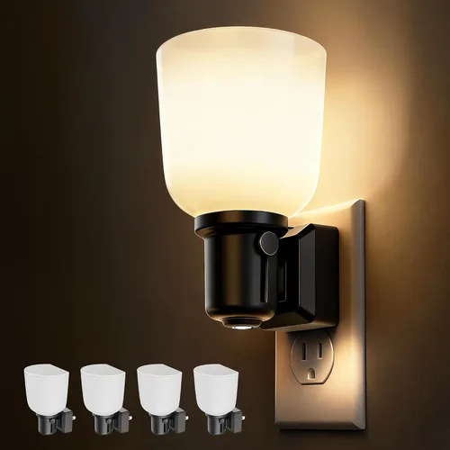 Miniatura 8 de L LOHAS LED Luz Nocturna con Atenuación Sin Escalones del 0-100%, Luz Nocturna de Vidrio Manchado Enchufable con Sensor de Anochecer a Amanecer, Luz