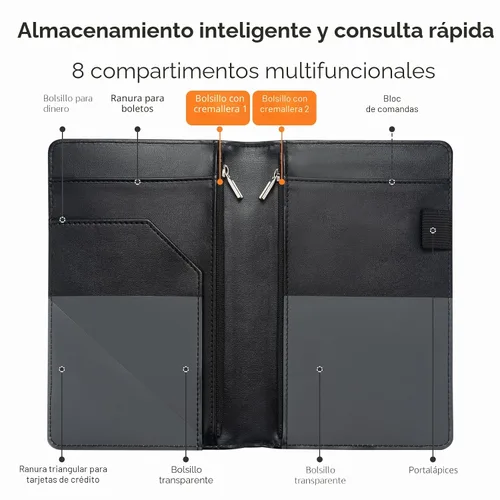 Miniatura 3 de Forvencer Libreta para servidores, 2 bolsillos con cremallera, libros para camarera, libro de camarera para servidores, se adapta al delantal