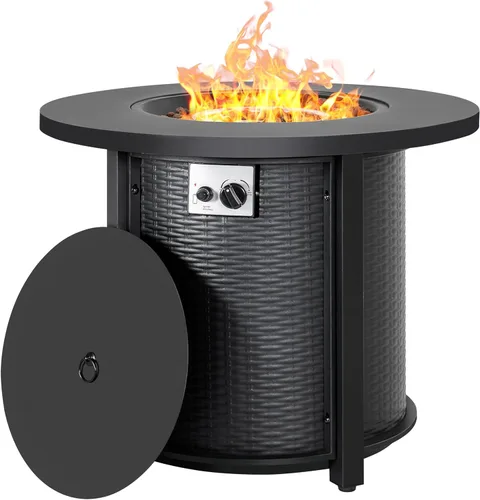 Nuu Garden Mesa redonda de propano de 30 pulgadas para exteriores, con certificación CSA, hoguera de gas 2 en 1 con marco de metal en relieve de