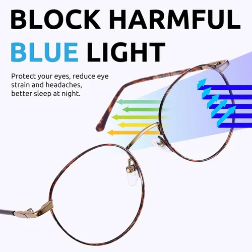 Miniatura 7 de Firmoo - Anteojos con bloqueo de luz azul para lectura de computadora, marco redondo retro metálico para mujeres y hombres Negro